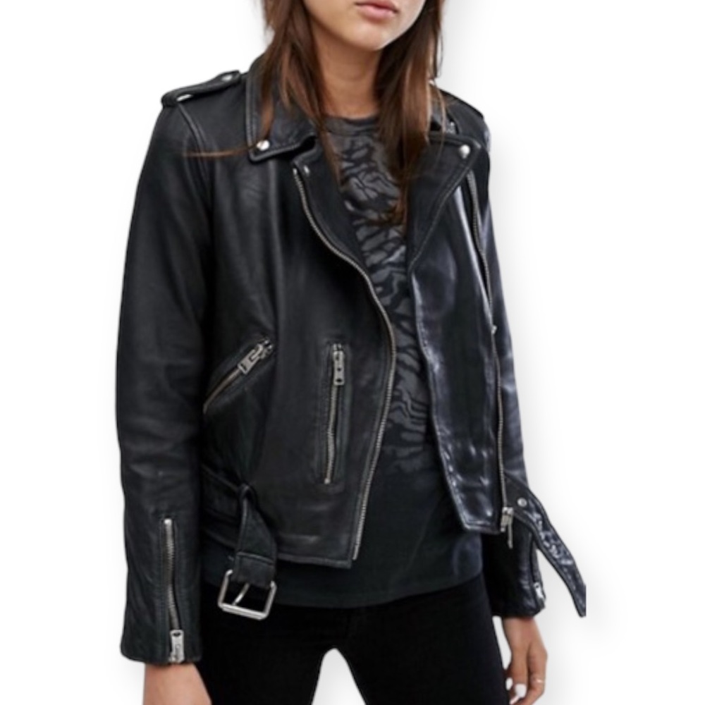 AllSaints Black Leather Biker Jacket